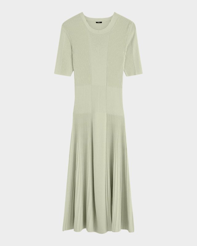 Ribbed Merino Wool Midi Sweater Dress